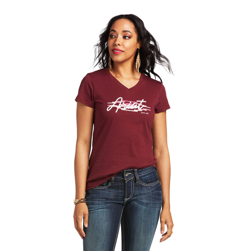 Camisetas Ariat Real Logo Script Classic Fit Rojas Oscuro Mujer - Chile 941-LSBIXW